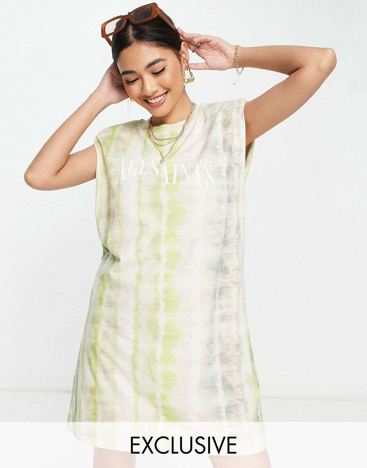 Allsaints X Asos Exclusive Coni Dropout Tank Dress In Lime Print