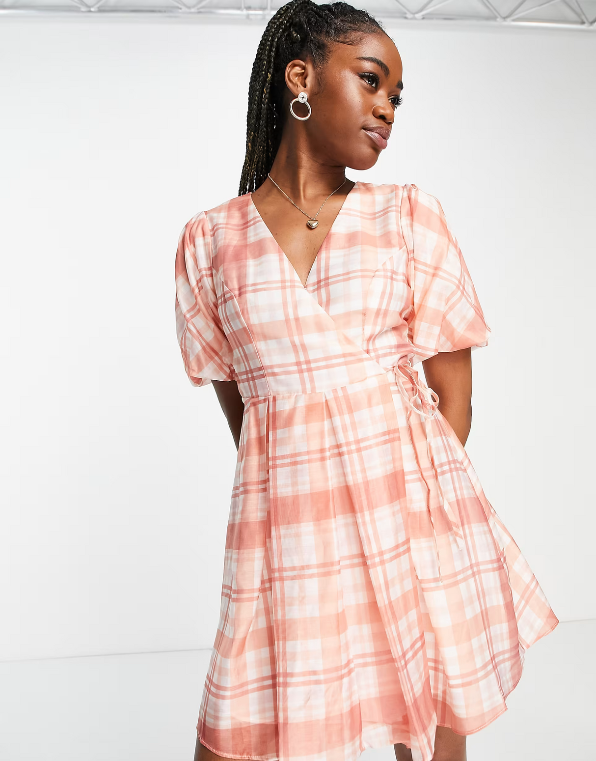 Forever New Puff Sleeve Mini Dress In Oversized Red Check