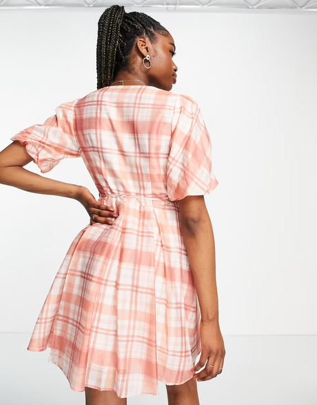 Forever New Puff Sleeve Mini Dress In Oversized Red Check