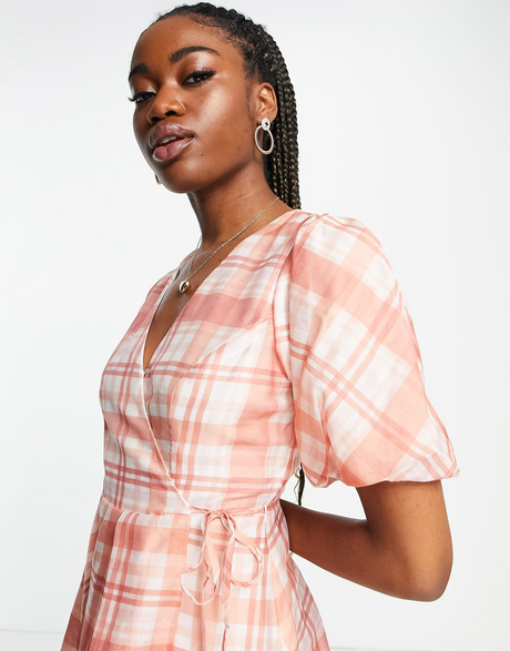 Forever New Puff Sleeve Mini Dress In Oversized Red Check