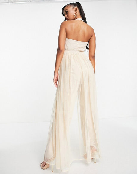Starlet Exclusive Fitted Jumpsuit With Detachable Tulle Skirt In Rose