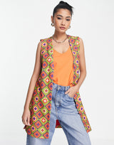 Never Fully Dressed Longline Sleeveless Blazer Co-Ord In Pink Geometric Print