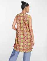 Never Fully Dressed Longline Sleeveless Blazer Co-Ord In Pink Geometric Print