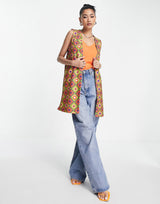 Never Fully Dressed Longline Sleeveless Blazer Co-Ord In Pink Geometric Print