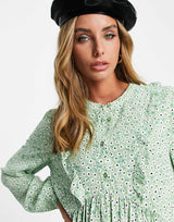 Edited Mini Tiered Tea Dress In Green Daisy Print