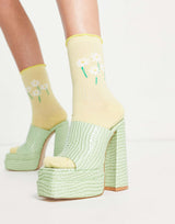 Daisy Street Exclusive Platform Mule Sandals In Sage Green Croc