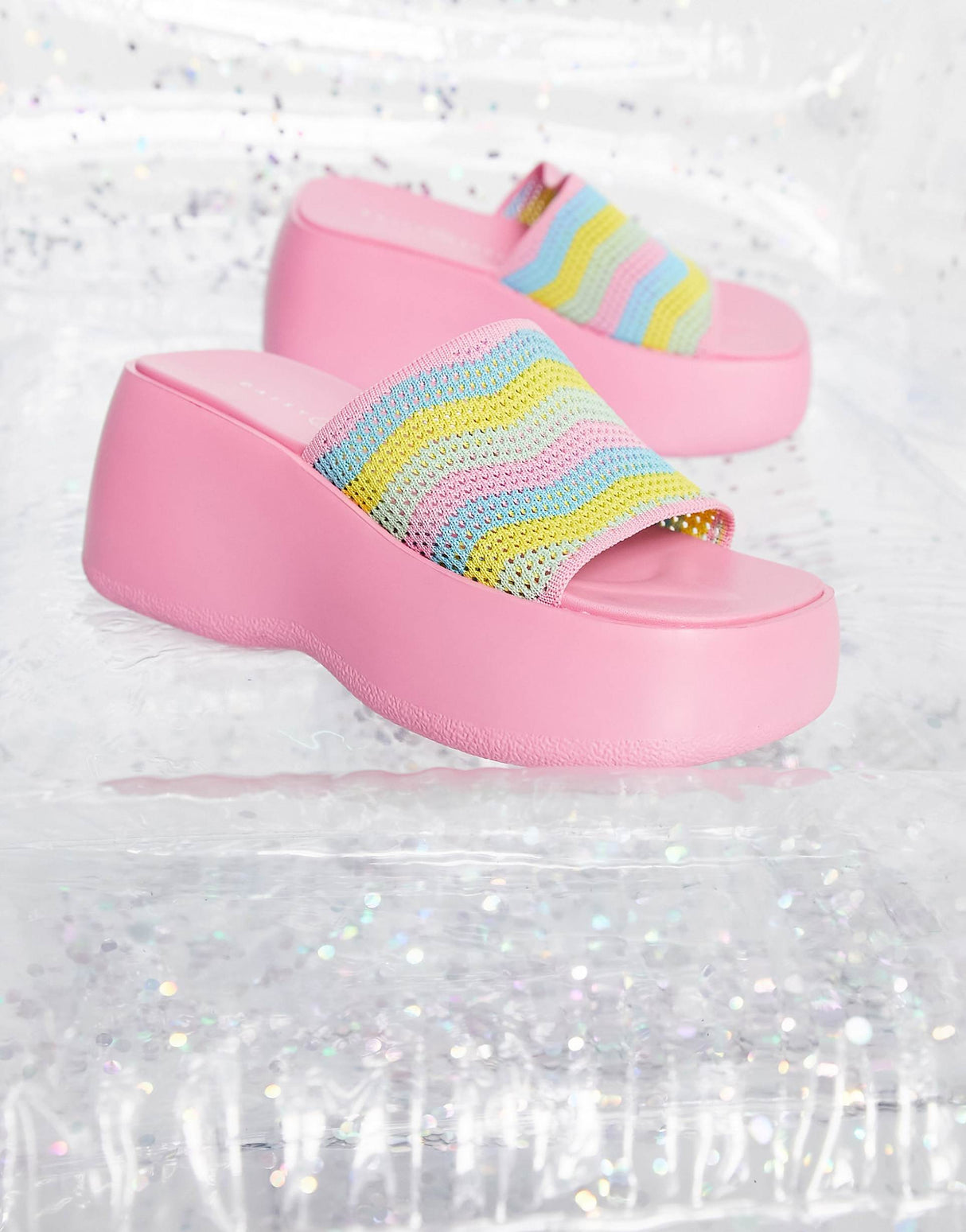 Daisy Street Exclusive Chunky Sole Sandals In  Multi Pink Crochet