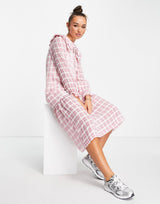 Lost Ink Double Collar Tie Neck Smock Dress In Pink