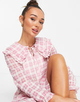 Lost Ink Double Collar Tie Neck Smock Dress In Pink