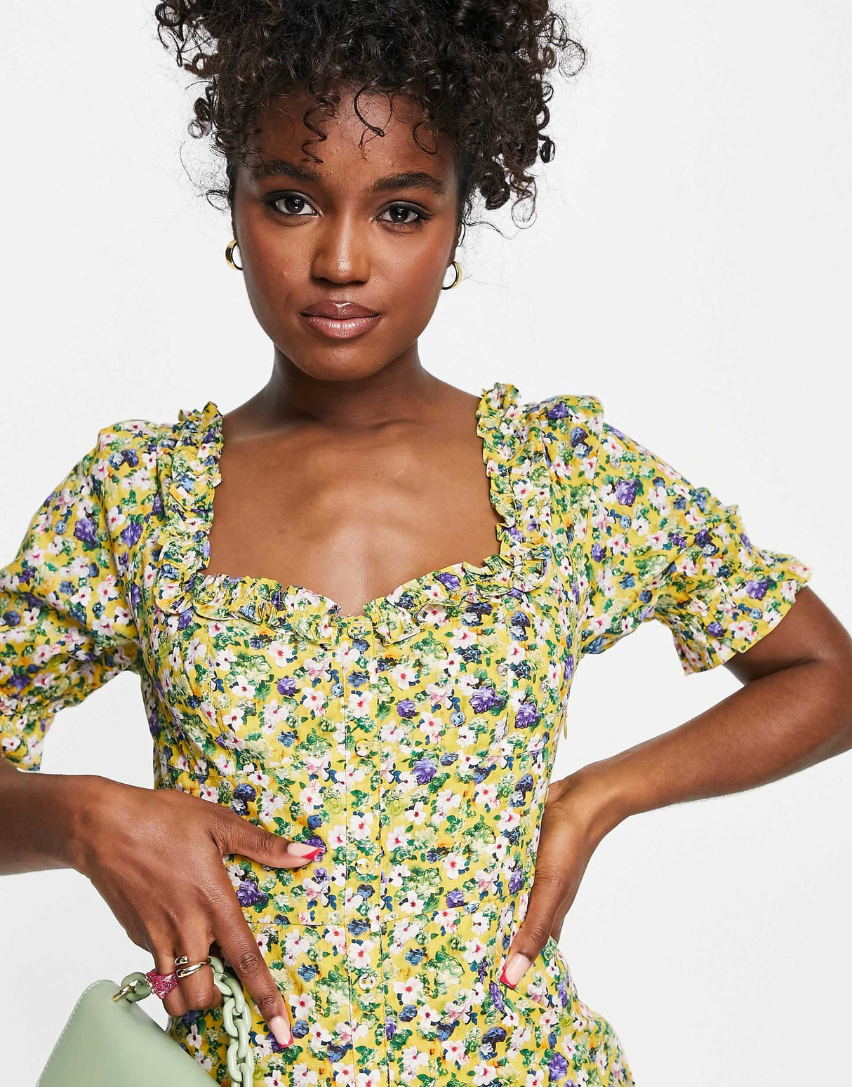 Hope & Ivy Made With Liberty Fabric Floral Dress In Yellow