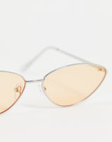 Jeepers Peepers Cat Eye Sunglasses With Silver Frames And Pale Orange Lens