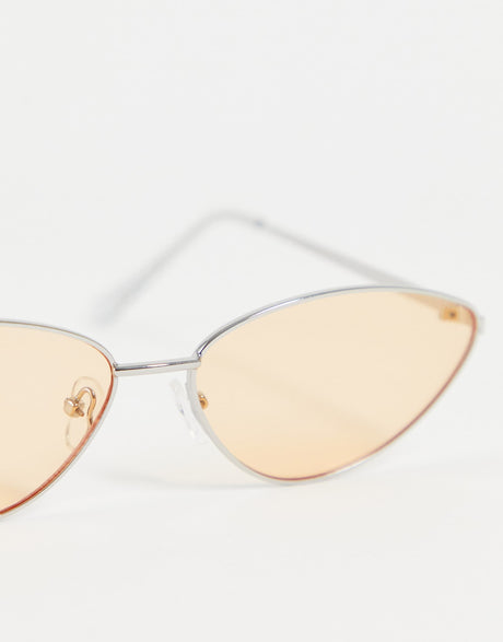 Jeepers Peepers Cat Eye Sunglasses With Silver Frames And Pale Orange Lens