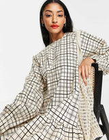 Selected Femme Cotton Check Dress In Cream