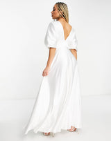 Yaura Pleated Drape Maxi Dress In Ivory