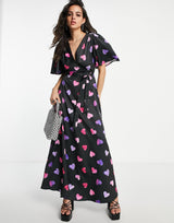 Twisted Wunder Maxi Tea Dress In Contrasting Heart Print
