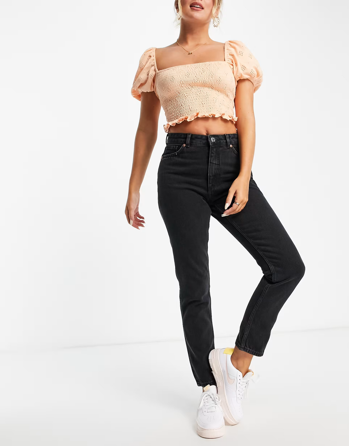 Monki Kimomo High Waist Mom Jeans With Cotton In Wash Black