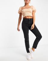 Monki Kimomo High Waist Mom Jeans With Cotton In Wash Black