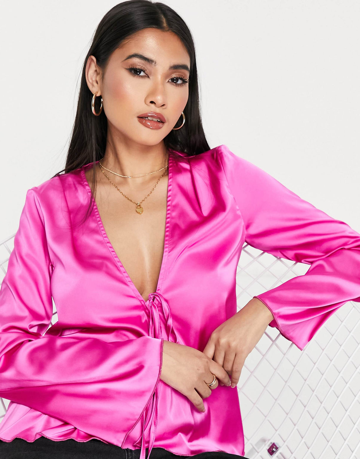 Never Fully Dressed Ruffle Blouse Co-Ord In Fuchsia Pink