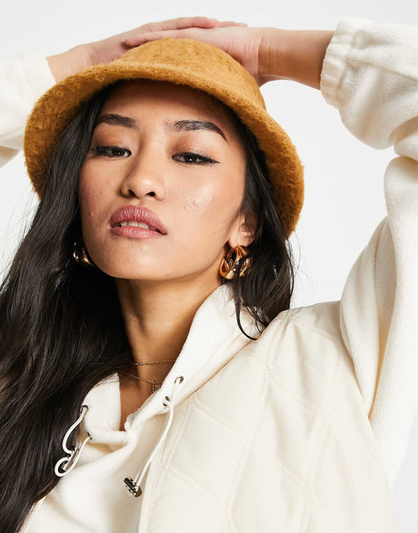 Monki Brushed Bucket Hat In Brown