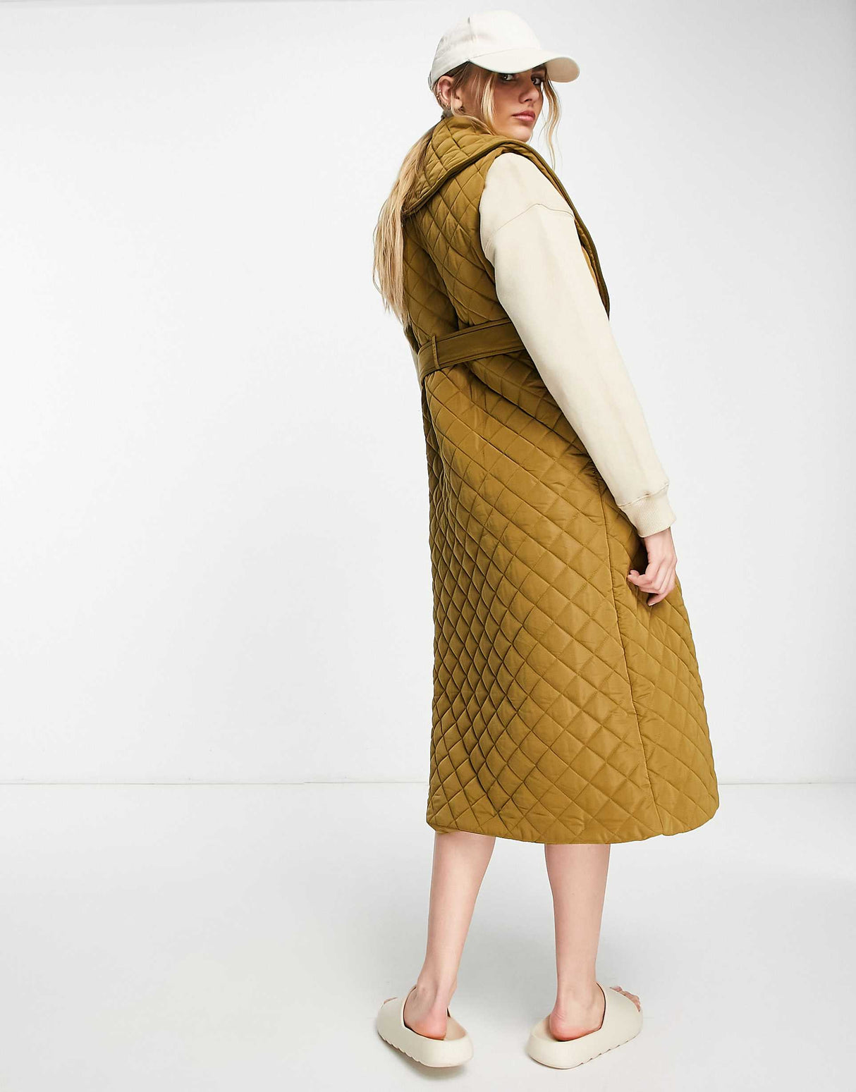 River Island Quilted Padded Wrap Sleeveless Jacket In Khaki