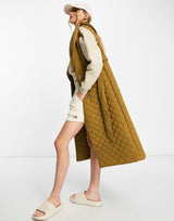 River Island Quilted Padded Wrap Sleeveless Jacket In Khaki