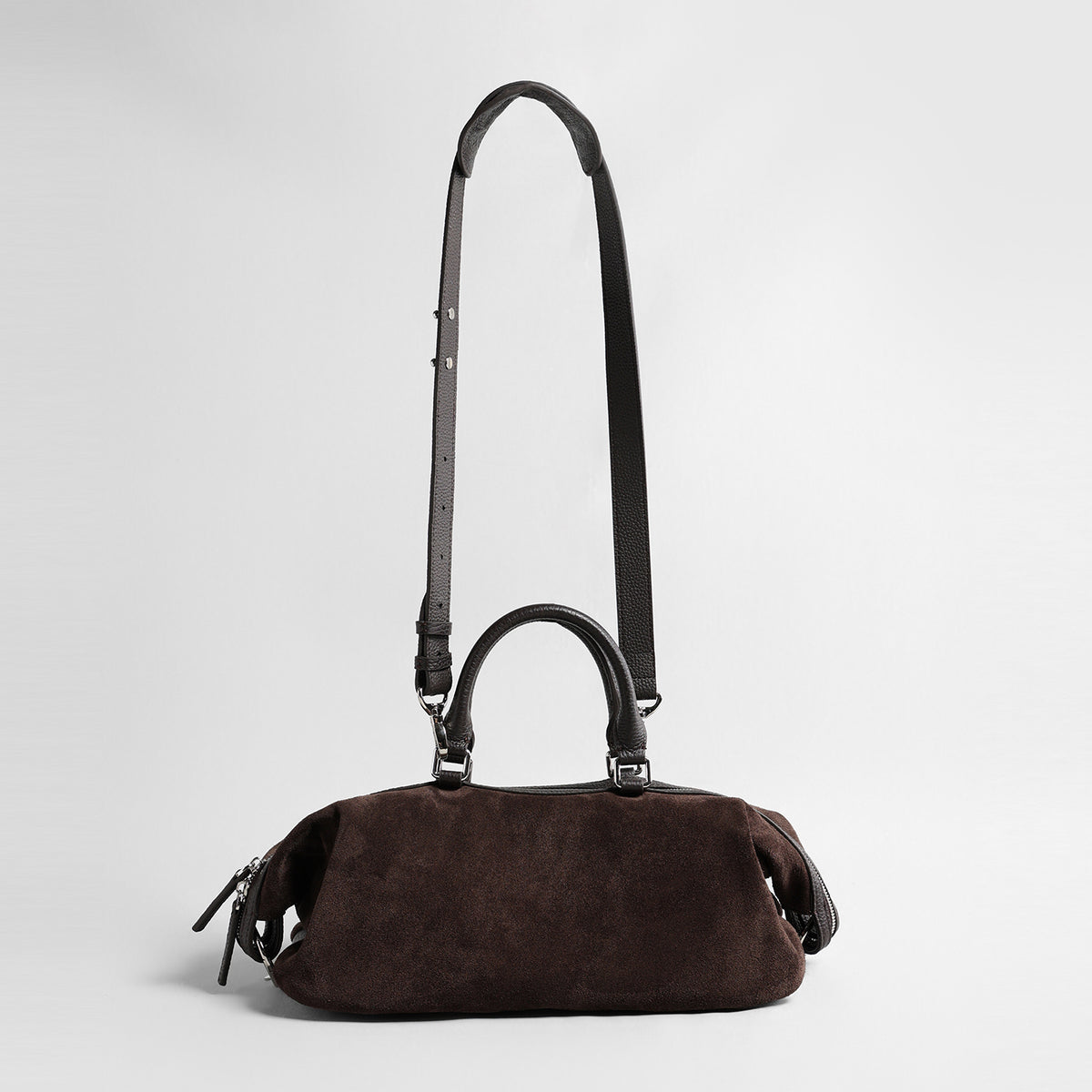 Suede Cylinder Pillow Bag – Leather Handle Shoulder & Crossbody Bag