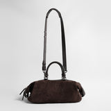 Suede Cylinder Pillow Bag – Leather Handle Shoulder & Crossbody Bag