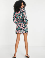 River Island Floral Mini Tea Dress In Black