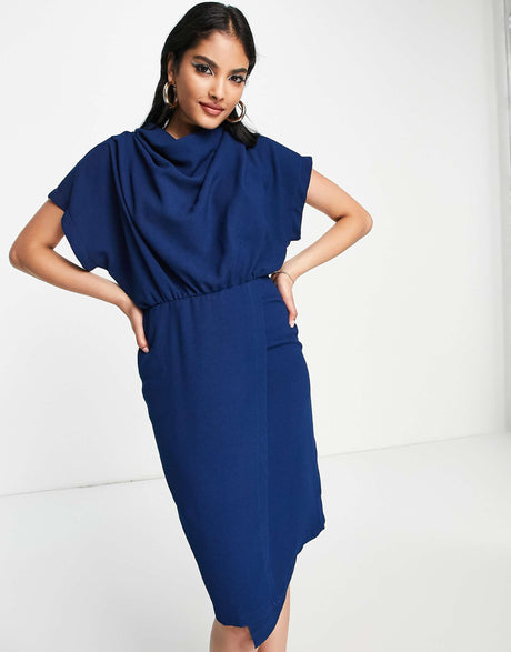 Closet London High Neck Mini Dress In Navy