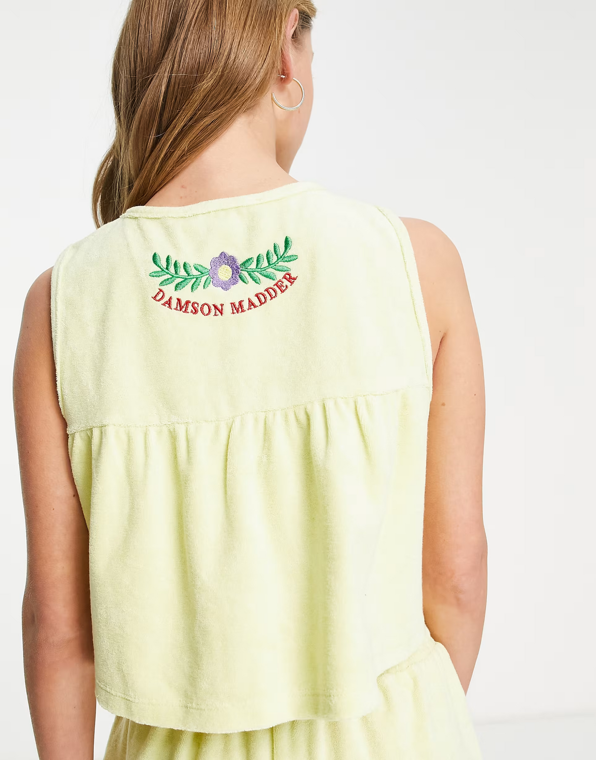 Damson Madder Embroidered Mini Towelling Tank Co-Ord In Lime