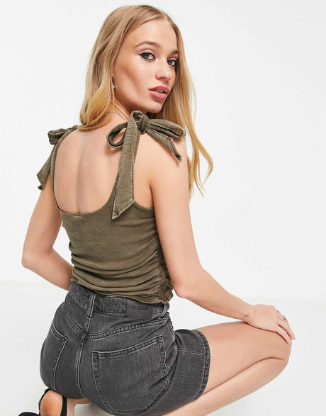 Free People Boulevard Washed Rib Crop Top In Khaki