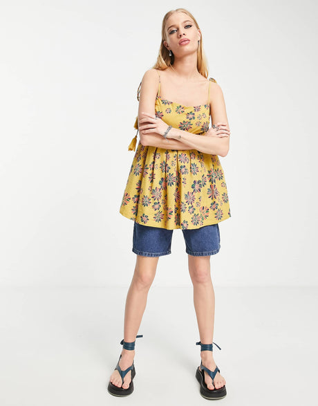 Free People Indigo Molly Smock Cami In Golden Yellow