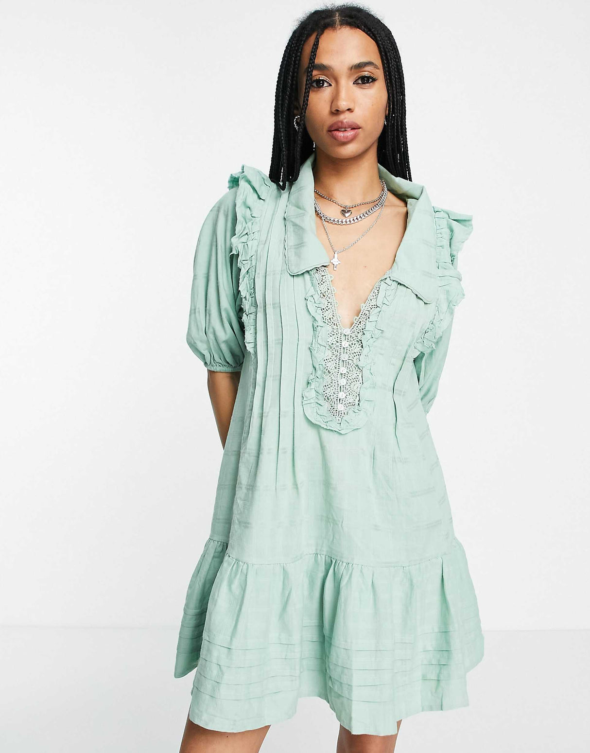 Free People Elora Mini Dress In Green Check