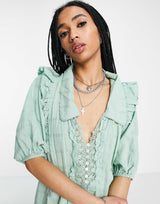Free People Elora Mini Dress In Green Check