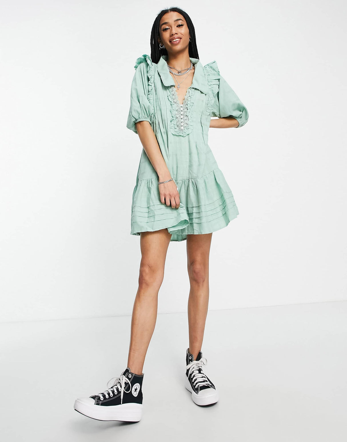 Free People Elora Mini Dress In Green Check