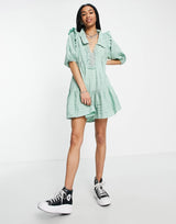 Free People Elora Mini Dress In Green Check