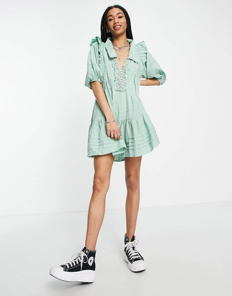 Free People Elora Mini Dress In Green Check