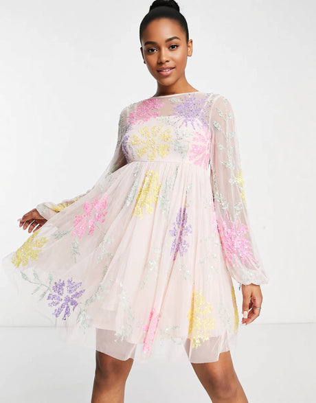 Maya Flower Puff Mini Dress In Multicolour