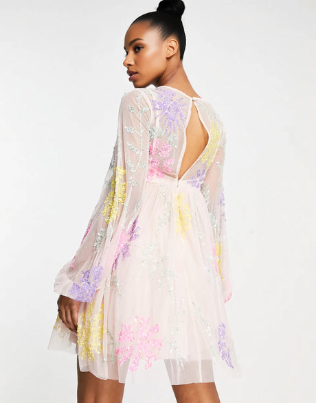 Maya Flower Puff Mini Dress In Multicolour