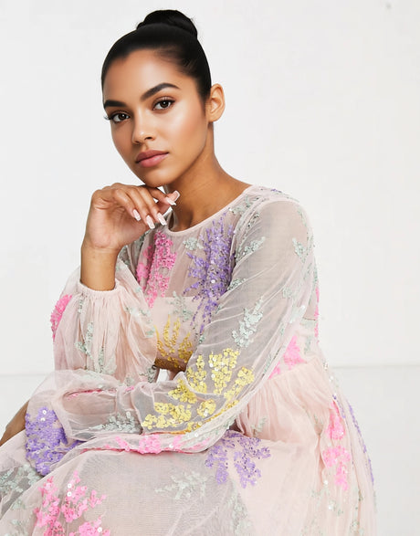 Maya Flower Puff Mini Dress In Multicolour