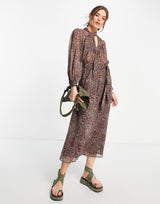 Mango Tie Detail Paisley Print Midi Dress In Multi