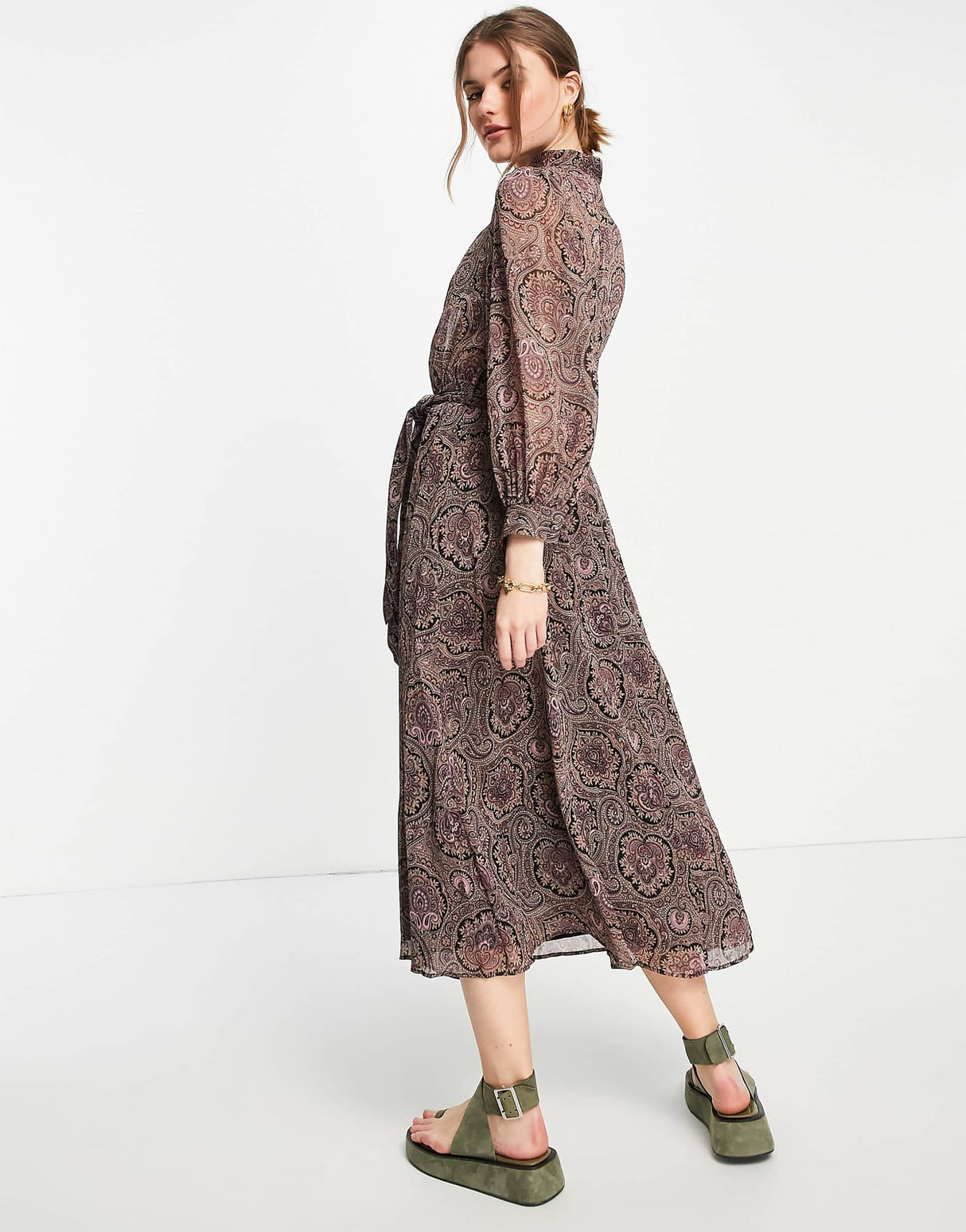Mango Tie Detail Paisley Print Midi Dress In Multi