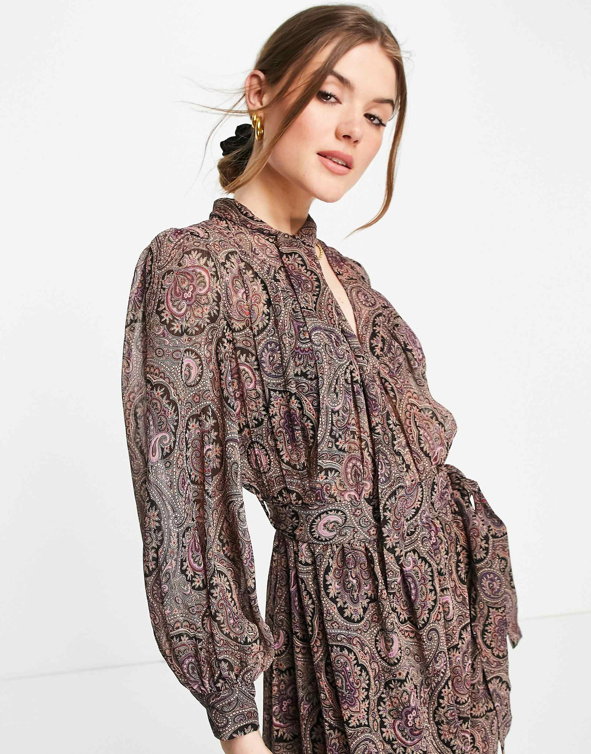 Mango Tie Detail Paisley Print Midi Dress In Multi