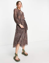Mango Tie Detail Paisley Print Midi Dress In Multi