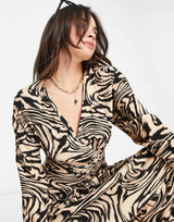 Mango Lace Up Front Midi Dress In Animal Print