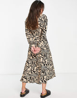 Mango Lace Up Front Midi Dress In Animal Print
