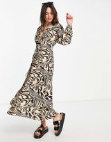 Mango Lace Up Front Midi Dress In Animal Print