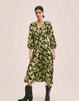 Mango Tie Neck Detail Midi Dress In Bold Floral Print
