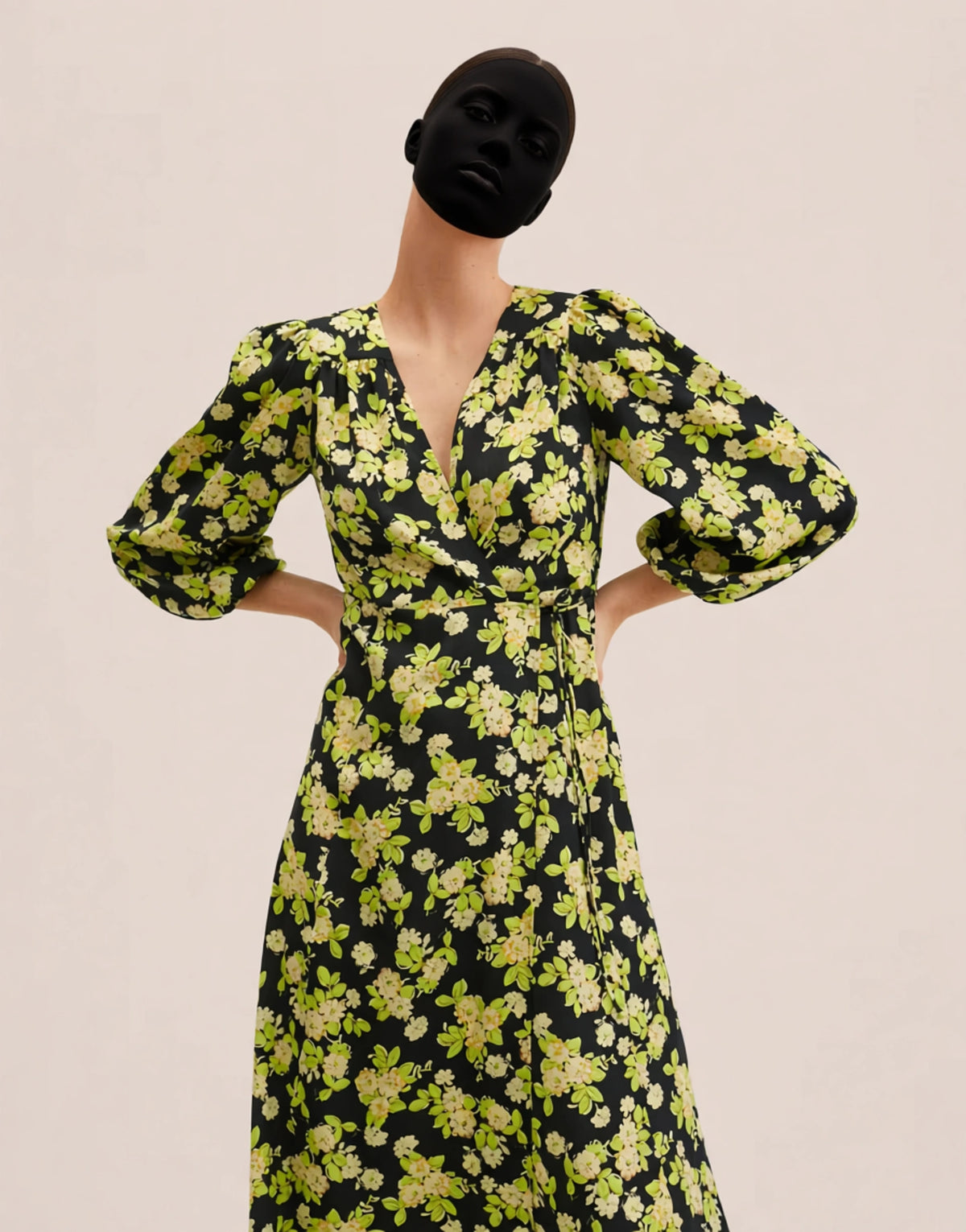 Mango Tie Neck Detail Midi Dress In Bold Floral Print