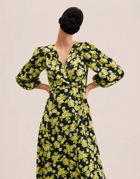 Mango Tie Neck Detail Midi Dress In Bold Floral Print